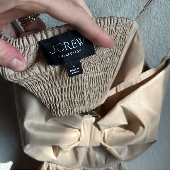 J. Crew Collection bow-front cutout midi dress in stretch taffeta Khaki Tan - Picture 7 of 14